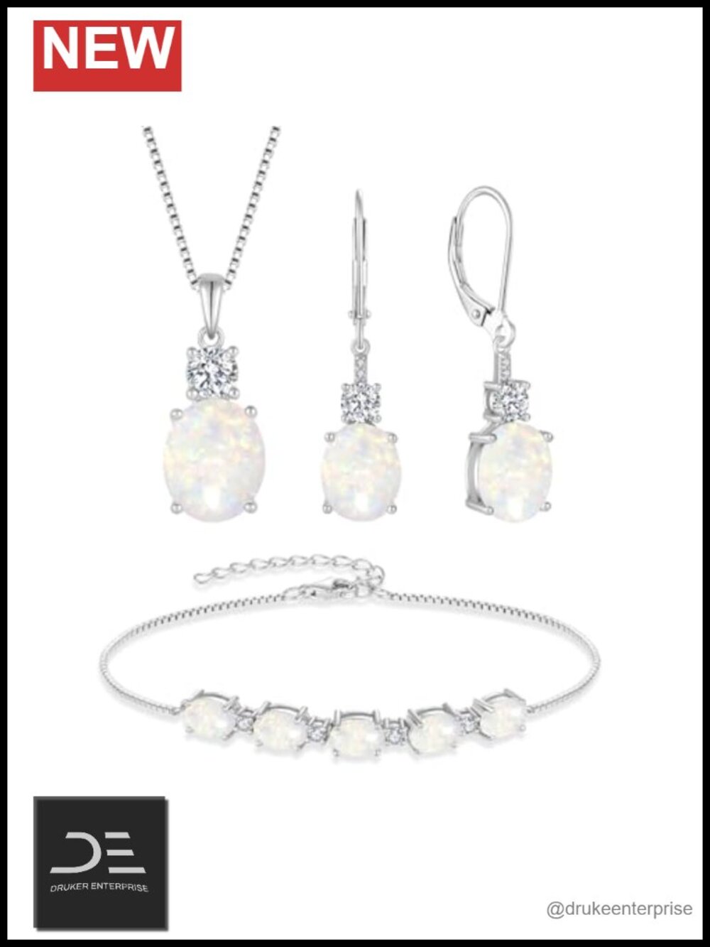 925 Sterling Silver Opal Jewelry Set Necklace Earrings Bracelet Gift for Women